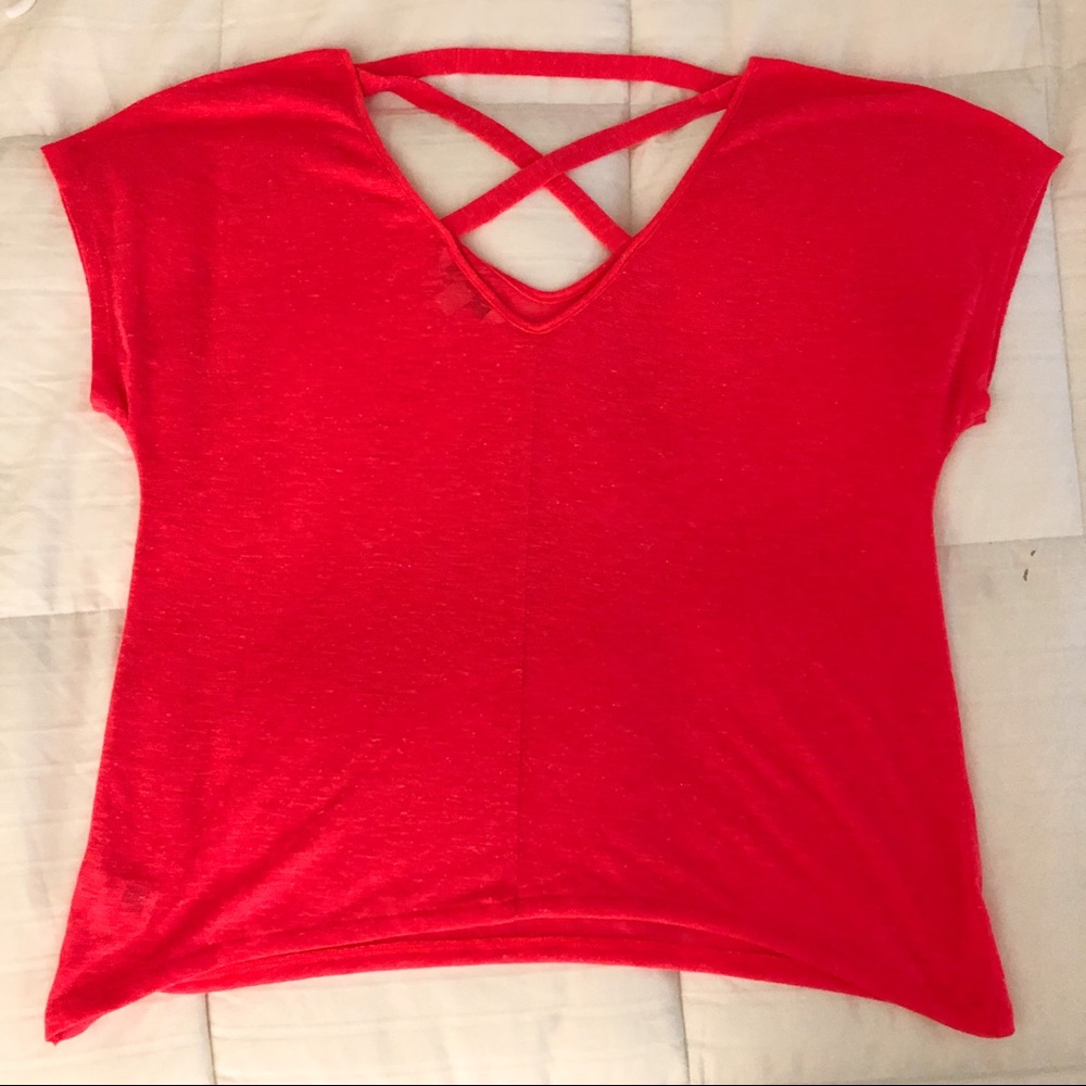 AMERICAN EAGLE Pink Cross Back Short Sleeve Tee